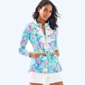 Lilly Pulitzer Skipper Popover Jacket Mermaids Cove XXS Sweatshirt Half Zip